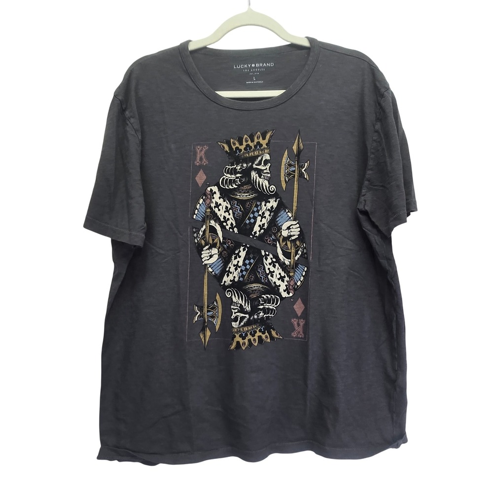 Lucky Brand Skeleton King Playing Card Graphic Tee Gray Large Streetwear‎ Grunge